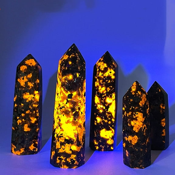 7-8cm Yooperlite Flame Stone Hexagonal Energy Crystal Tower Mineral Rough Stone Home Decoration Purple Fluorescent Witchrafts