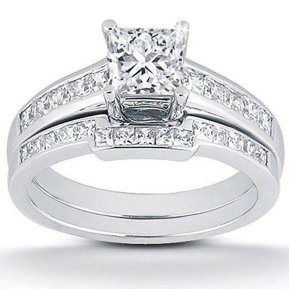 7/8ct Princess Cut Channel Set Diamond Wedding Engagement Ring 14K
