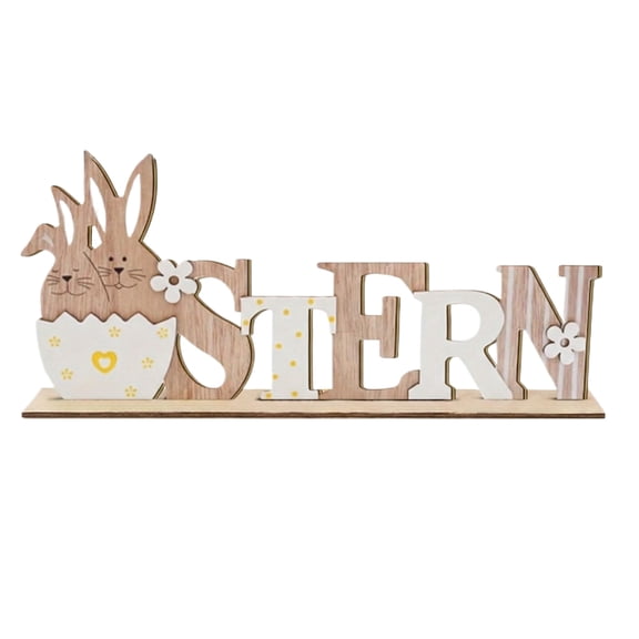 7.8in Farmhouse Wooden Rabbit Ornament, Rustic Standing Bunny Statue, Hand-Carved Style Wood Animal Figurine, Seasonal Tabletop Decoration, Country Home Decor