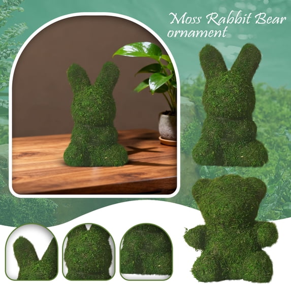 7.8in and 8.6in Moss Animal Decor Set Easter Tabletop Decoration ...