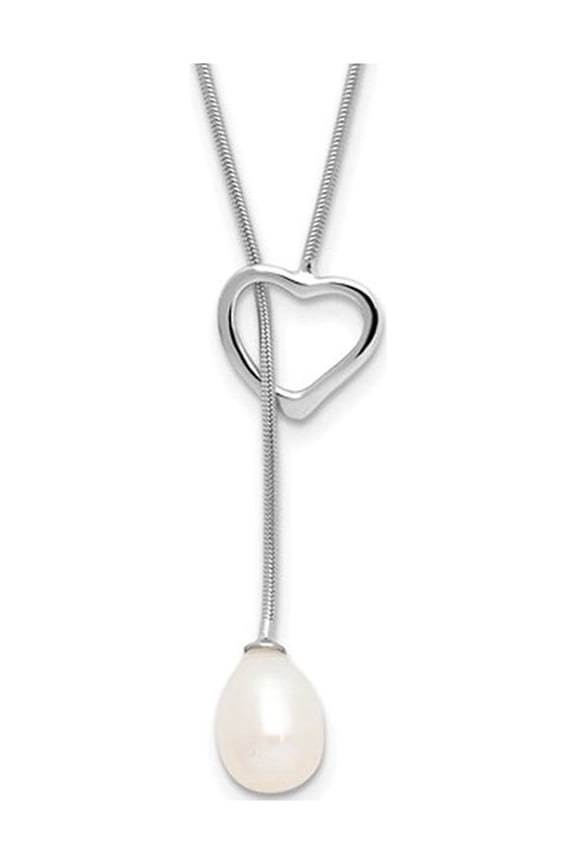 7-8mm Freshwater Cultured Pearl Heart Pendant Necklace in Sterling Silver