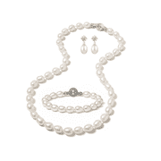 925 Sterling Silver Freshwater Pearl Jewelry Set for Women, 7-8mm White Pearl Necklace, Bracelet and Earrings Set