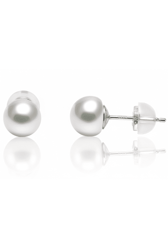 Bamiki 7-8mm White Pearl Stud Earrings for Women, Cultured Pearls, Hypoallergenic 925 Sterling Silver, Perfect Gift