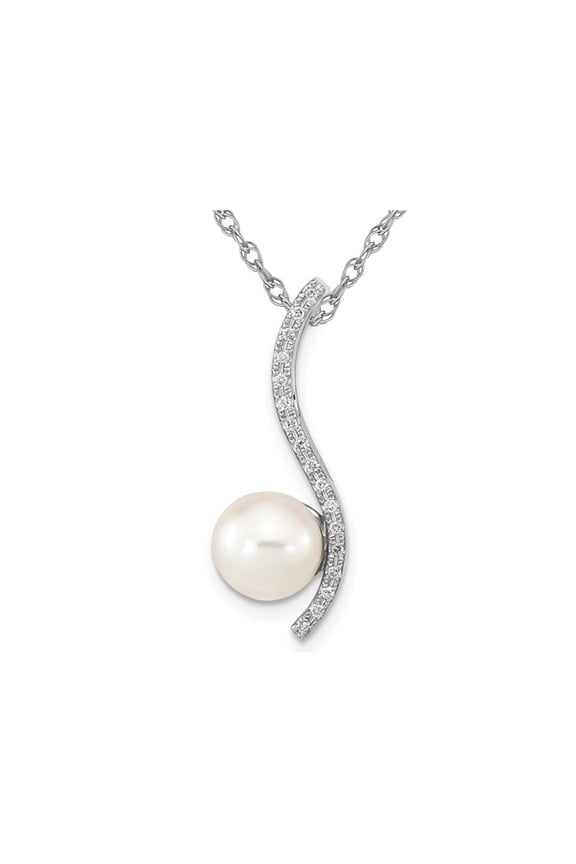 7-8mm White Saltwater Akoya Pearl Pendant Necklace in 14K White Gold with Chain for Women