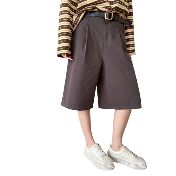 7/8th Shorts for Women Dressy Elastic Wide Leg Business Casual Work Shorts with Pockets Gray M