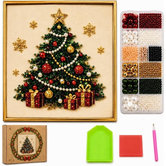 7.9/11.8In DIY Christmas Pearl Diamond Painting Art Kit with FrameTree7.9in | 3D pearl bead art, wooden frame, Christmas designs, DIY craft kit for adults & beginners