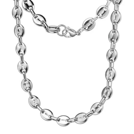 7/9/11mm Fashion Women Mens Chain 316L Stainless Steel Coffee Bead Link Necklace
