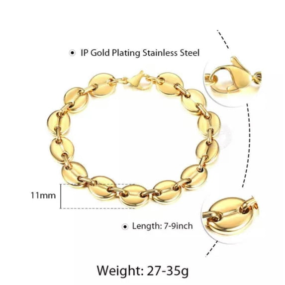 7/9/11mm Gold/Silver Stainless Steel Marina Link Bracelet Necklace Gift 7"-24"