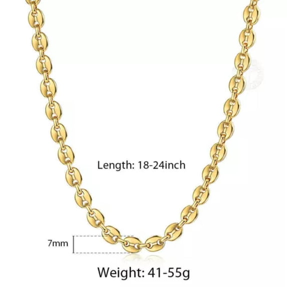 7/9/11mm Men Coffee Beans Marina Link Chain Necklace Gold Plated Stainless Steel
