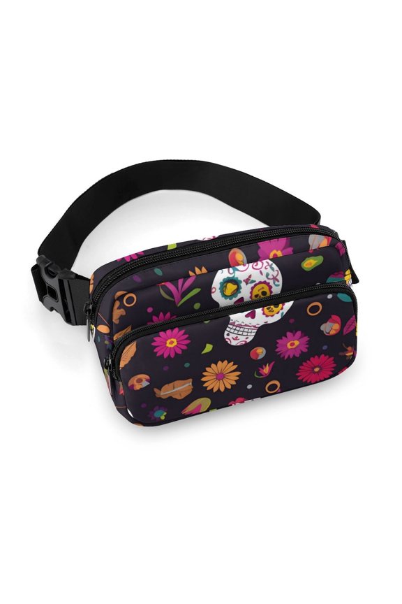 7.95.1 Inches Full-Print Waist Bag Is Sturdy Durable And Long-Lasting It Has An Adjustable Waist Strap With Side Pockets Cute Cartoon Skull Pattern