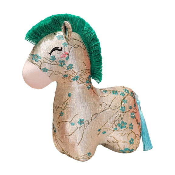 7.9" Chinese Style Horse Plush Toy - Exquisite Satin Fabric Stuffed Animal - Heritage Inspired Pony Doll with Traditional Embroidery - Unique Cultural Gift for Teens and Art Lovers