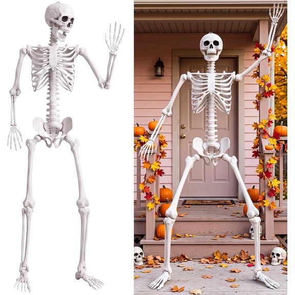 7.9 FT Giant Oversized Human Plastic Skeleton Outdoor Decoration Flexible Joints, Standing & Hanging
