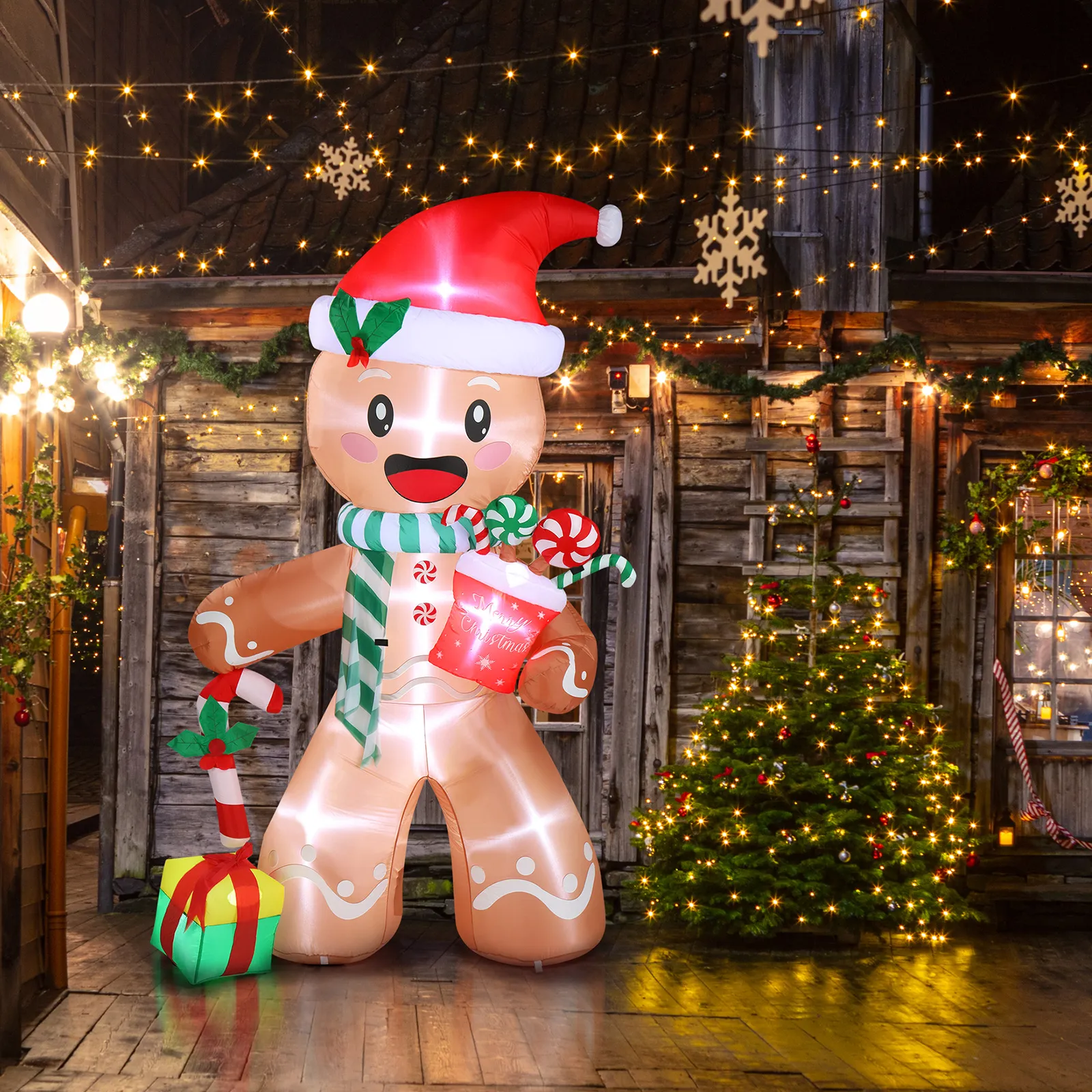 Gingerbread Inflatable 7.9FT Lighted Inflatable Gingerbread Man , Built-In LEDs for Outdoor ...