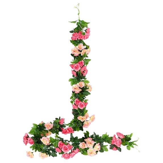 7.9 Ft Rose Vines Flowers Hanging, Fake Plastic Rose Vines with Green Leaves, Artificial Flowers Garland, Silk Climbing Rose, Wall Decor for Wedding Garden Living Room Party