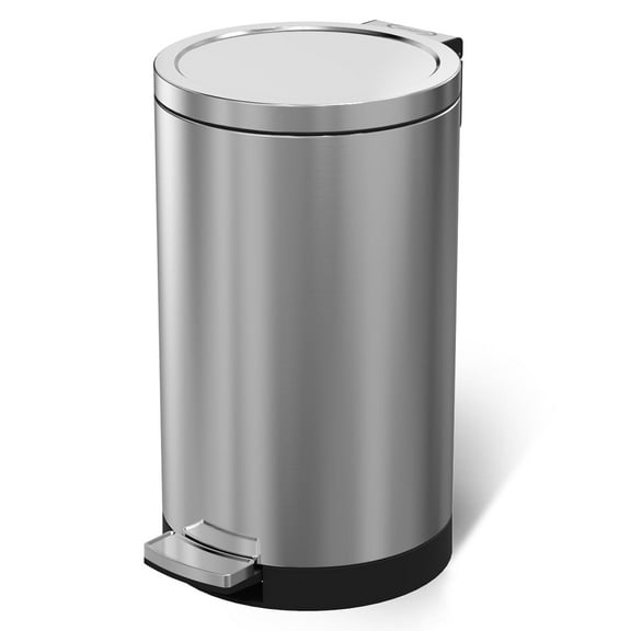7.9 Gallon 30 Liter Trash Can, Round Step On Kitchen Trash Can, Stainless Steel Fingerprint-Proof Garage Can