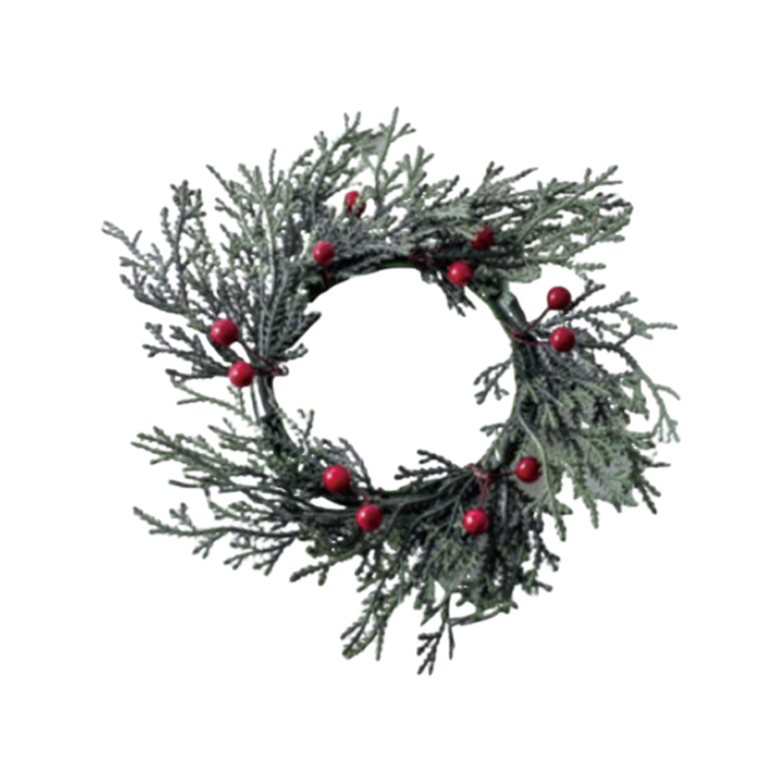 7.9 Inch Christmas Candle Ring Wreath, Artificial Frosted Cedar Candle ...