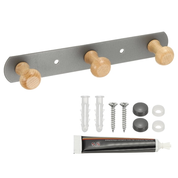 7.9 Inch Coat Rack Wall Mount, Coat Hooks Adhesive Mounted Entryway Wall Mounted Rack with 3 Hooks for Hanging Clothes Towel Hat Key, Bags, Gray