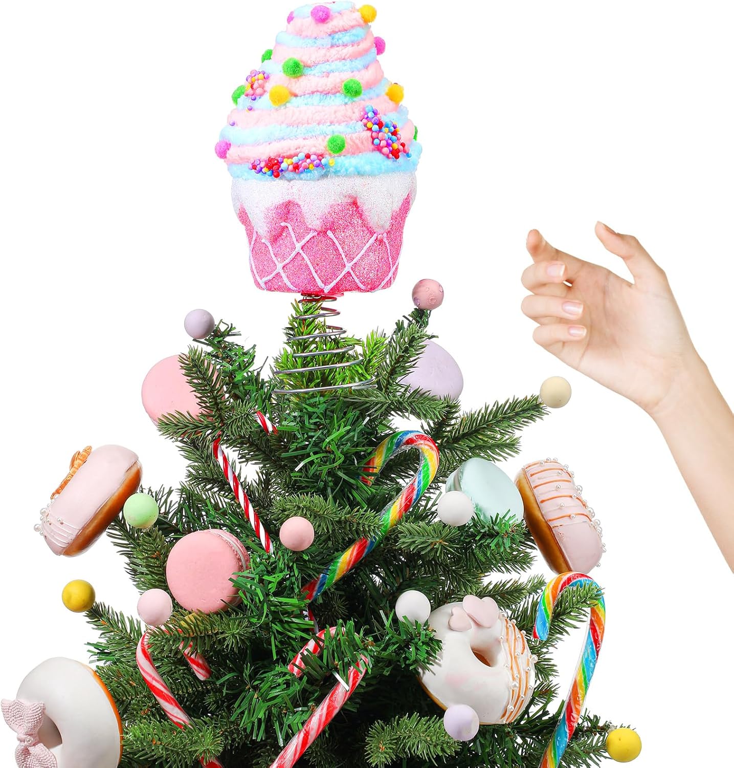 7.9 Inch Pastel Dessert Christmas Tree Topper Pink Cupcake Tree Topper