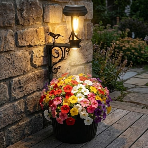 7.9 Inch Solar Lights Planter Dual-Sided 3000K Warm White Lighting, 2 in1 (Wall/Stand) Flower Pots, Auto on/Off IP65 Solar Post Light with Planter Waterproof for Yard, Patio, Porch, Pathway Decor