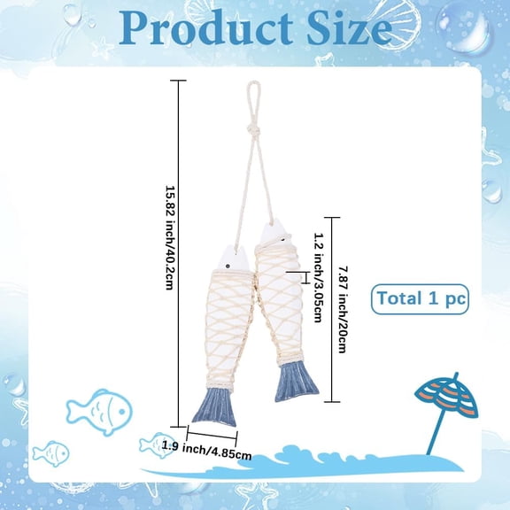 7.9 Inch Wall Hanging Wood Fish Ornament White Antique Natural Hand Carved Wooden Fishes Sea Ocean Beach Sculpture Decoration Nautical Lake Decoration for Indoor Outdoor Home Yard Decor