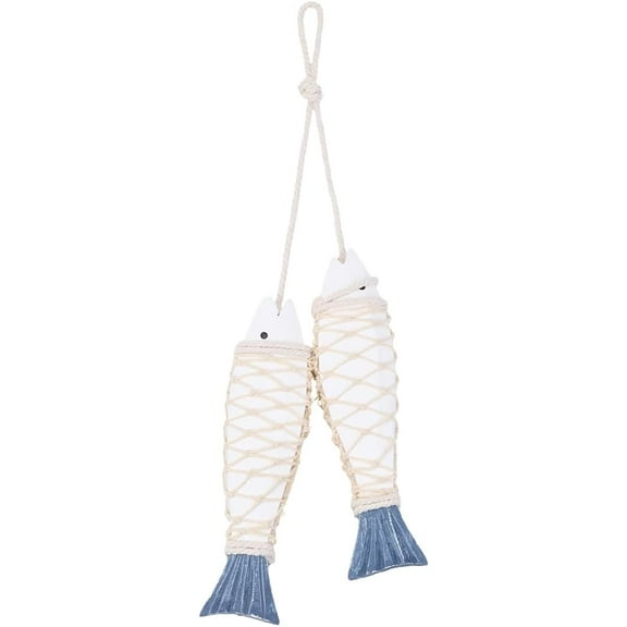 7.9 Inch Wall Hanging Wood Fish Ornament White Natural Hand Carved Wooden Fishes Sea Ocean Beach Sculpture Decoration Nautical Lake Decoration for Indoor Outdoor Home Yard Decor