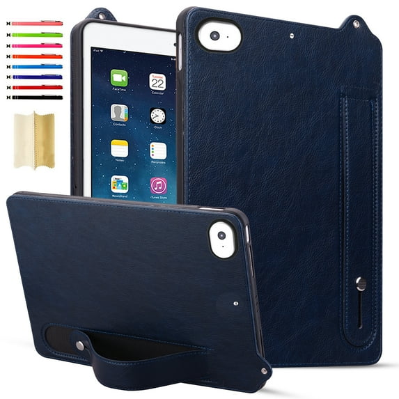 for 7.9-Inch iPad Mini 5th/4th/3rd/2nd/1st Generation - Shockproof Durable Premium PU Leather Cover with Kickstand, Business Style, Hand Strap Feature For iPad mini 5 4 3 2 1,Blue