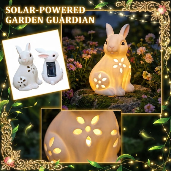 7.9 Inches Solar-Powered Glowing Rabbit Garden Statue, Cute Bunny Ornament With Auto-On/Off Led Lights, Waterproof Outdoor Decor For Lawn, Patio, Yard, Flower Bed For Family