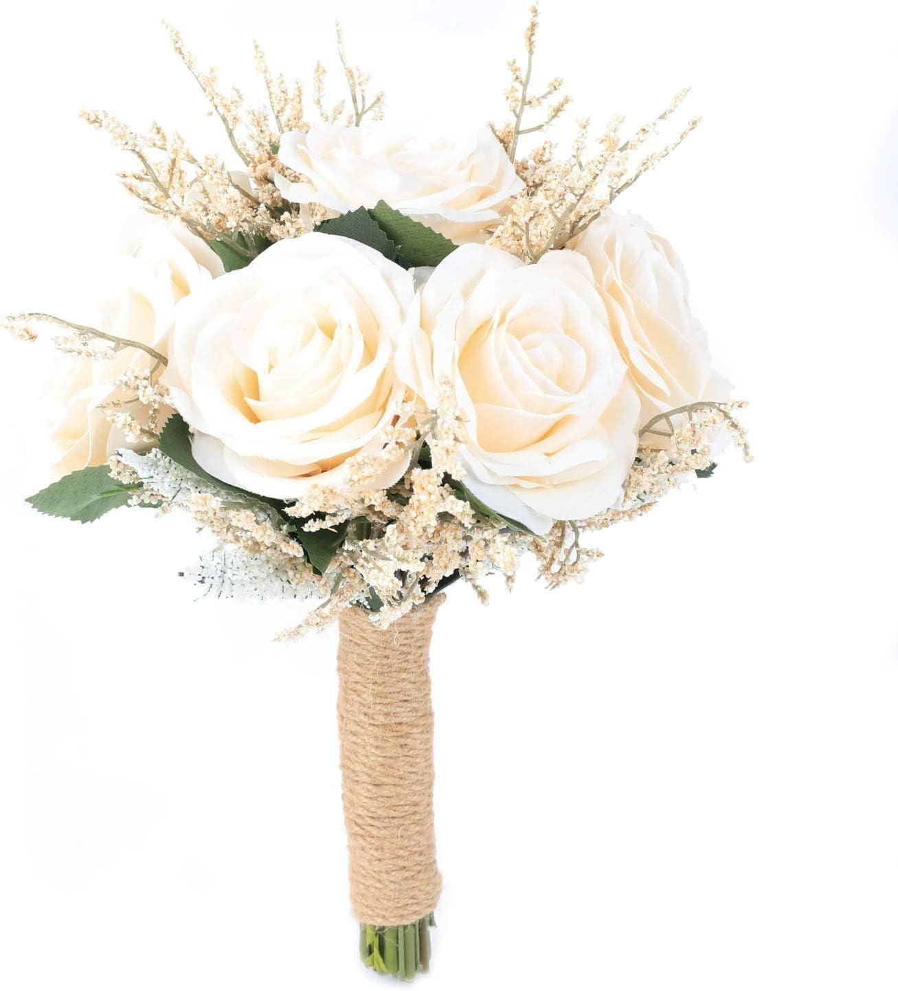 7.9" Romantic Wedding Bouquet, Handmade Vintage Bridal Bouquet, Artificial Roses Flowers Bouquets for Wedding Decoration Bridal Shower,Centerpiece,Ceremony Anniversary