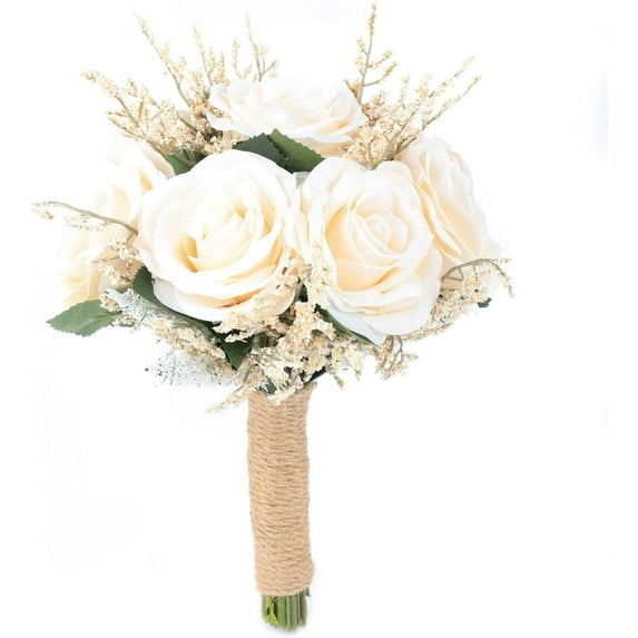 7.9" Romantic Wedding Bouquet, Handmade Vintage Bridal Bouquet, Artificial Roses Flowers Bouquets for Wedding Decoration Bridal Shower,Centerpiece,Ceremony Anniversary