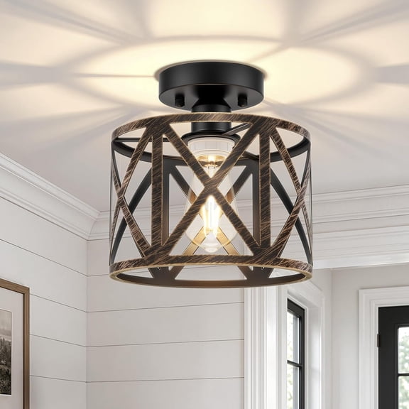 8" Semi Flush Mount Ceiling Light Fixture, Farmhouse Ceiling Light, Kitchen Lights, Hallway Light Fixtures, Ceiling Lamp for Entryway Dining Room Bedroom Laundry Lighting, Gold