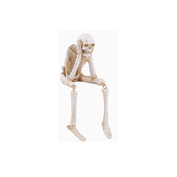 7.9" Thinking Skeleton Resin Figurine with Movable Joints, 3 Styles Weathered Human Skull Statue Spooky Decor, Gothic Home Desk Shelf Ornament