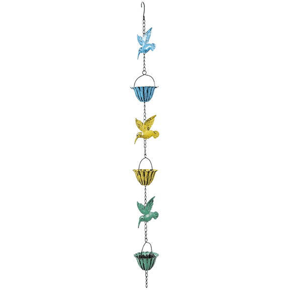 7.9 ft Metal Hummingbird Rain Chain, Decorative Downspout Substitute with Flower Pot, Rain Chains for Gutters Drainage, Waterproof & Rustproof Coating, Easy Install for Outdoor Garden