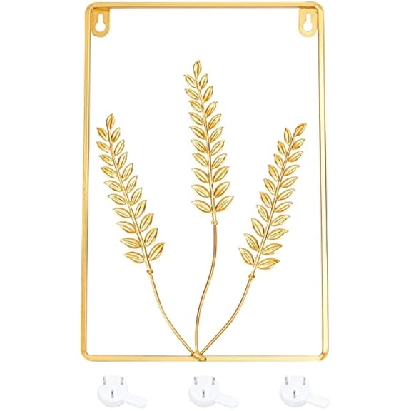 7.9 x 11.8inch Square Iron Wall Sculptures Metal Wheat Wall Decor Square Wall Ornaments Easy Installation for Bedroom Livingroom Bathroom Hanging Parts Hotel Wall Decoration Gold Golden