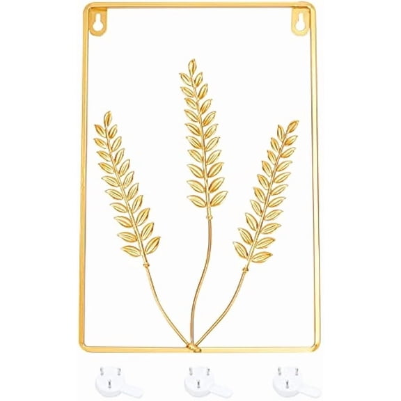 7.9 x 11.8inch Square Iron Wall Sculptures Metal Wheat Wall Decor Square Wall Ornaments Easy Installation for Bedroom Livingroom Bathroom Hanging Parts Hotel Wall Decoration Gold GoldenDIY