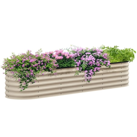 7.9' x 2' x 1.4' Galvanized Raised Garden Bed Kit, Metal Planter Box with Safety Edging, Cream