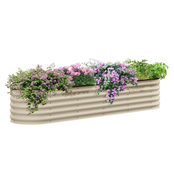7.9' x 2' x 1.4' Galvanized Raised Garden Bed Kit, Outdoor Metal Elevated Planter Box with Safety Edging, Easy DIY Stock for Growing Flowers, & Vegetables, Cream