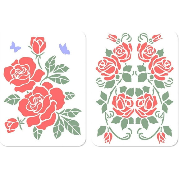 7.9"x11.8" 2Pcs Rose Stencils Plastic Floral Paint Large Stencil Flowers Reusable Stencil Templates Drawing