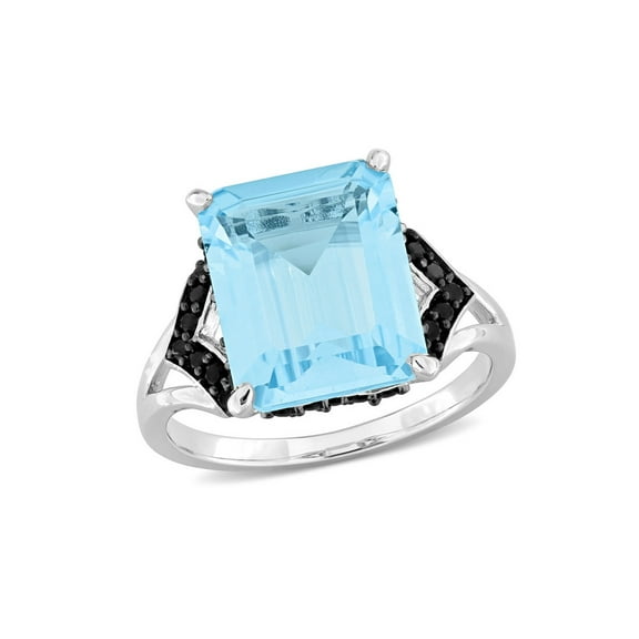 7.90 Carat (Ctw) Blue Topaz and Black Sapphire Ring in Sterling Silver for Women