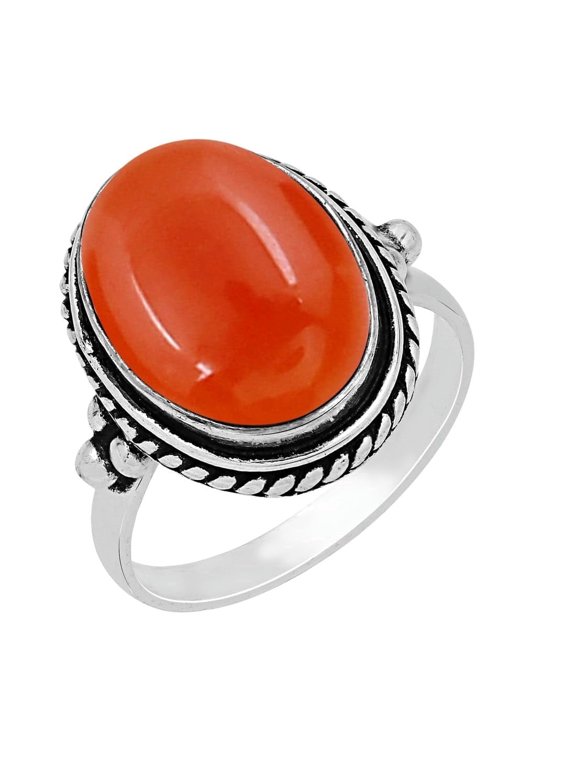 7.95Cts Solitaire Carnelian Ring Size 6 For Women, Orange Stone July Birthstone Ring Jewelry Mother'S Day Gifts For Mom Wife