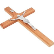 7.95Inch Easter Crucifix Cross Wall Hanging Wood Cross Wall Decor Platinum Wood Cross with Alloy Platinum with Jesus Christ Catholic Wall Art Cross for Religious Church Home Decor