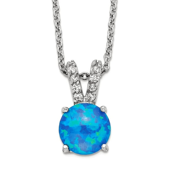 7.96mm 925 Sterling Silver Cubic Zirconia and Lab Simulated Opal Necklace 18.5 Inch Pendant Necklace for Women