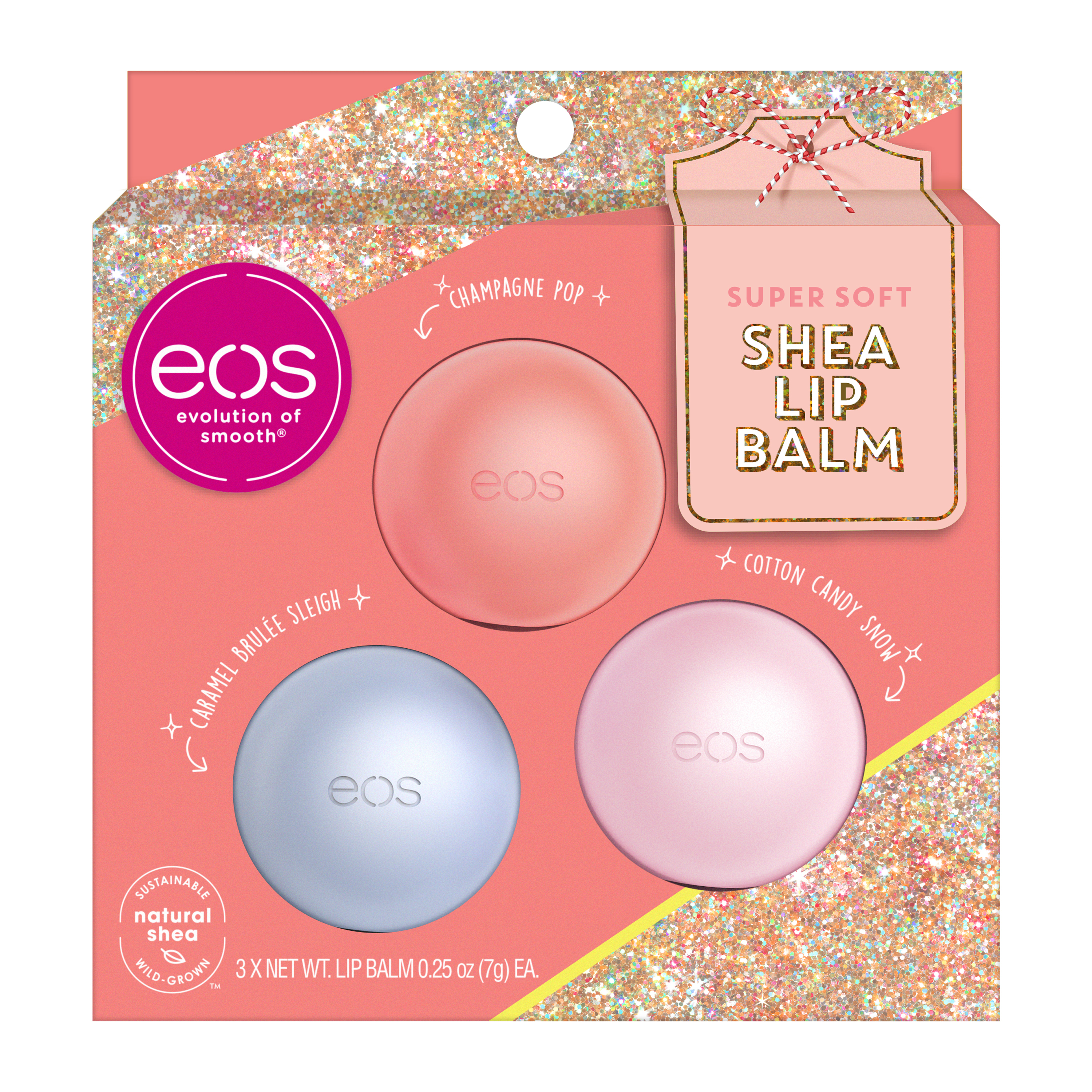 ($7.99 Value) eos Holiday Lip Balm Sphere , Cotton Candy Snow, Caramel Brulée Sleigh and Champagne Pop , Moisuturzing Shea Butter for Chapped Lips , 3 Count - image 1 of 9