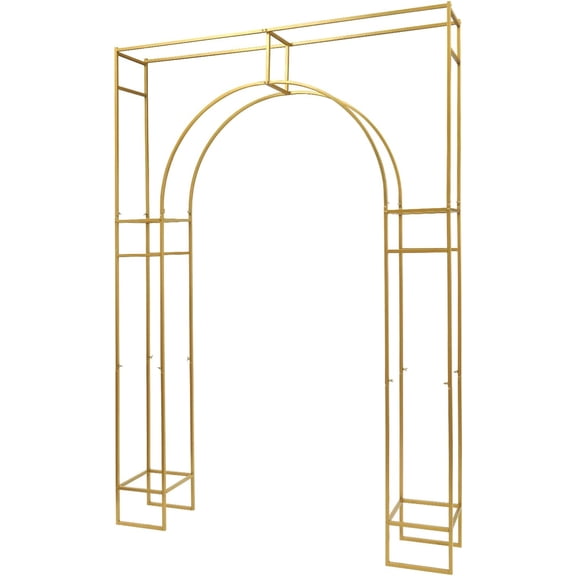 7.9Ft Gold Metal Geometric Wedding Arch Flowers Frame Backdrop Stand, Balloon Garden Arbor Outdoor Garden Trellis for Climbing Outdoor Wedding Party