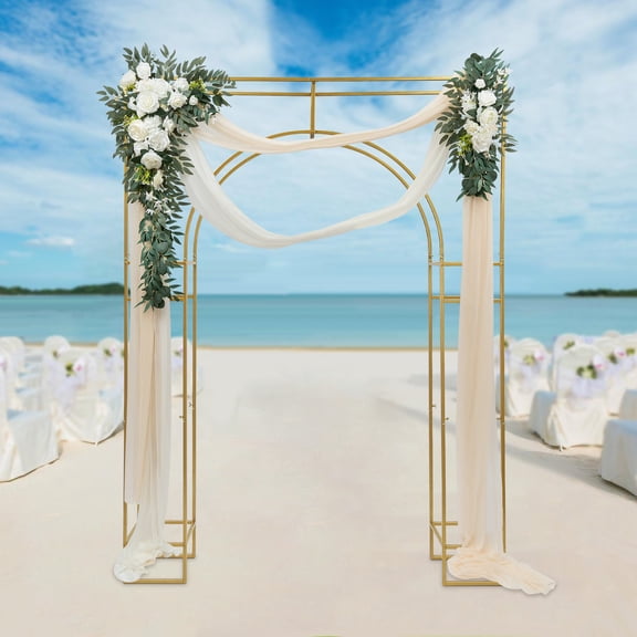 7.9ft Gold Wedding Arch Backdrop Stand, Square Arch Double Metal Balloon Arch for Weddings, Birthday Parties