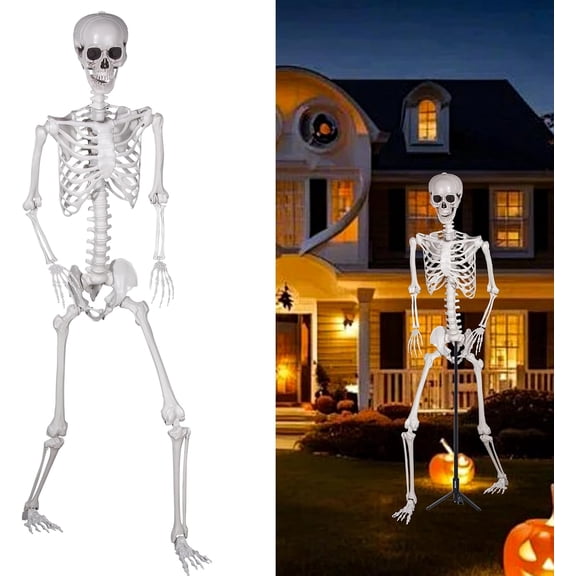 7.9ft Halloween Full Size Skeleton, Realistic Giant Human Skeleton Bones with Full Body Posable Joints, Scary Plastic Large Skeleton for Halloween Graveyard Haunted House Spooky Scene Dcor
