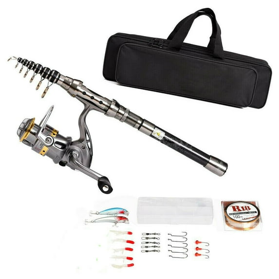 7.9ft Telescopic Fishing Rod Spinning Pole Reel Combo Full Kit With 100M Line & Bag