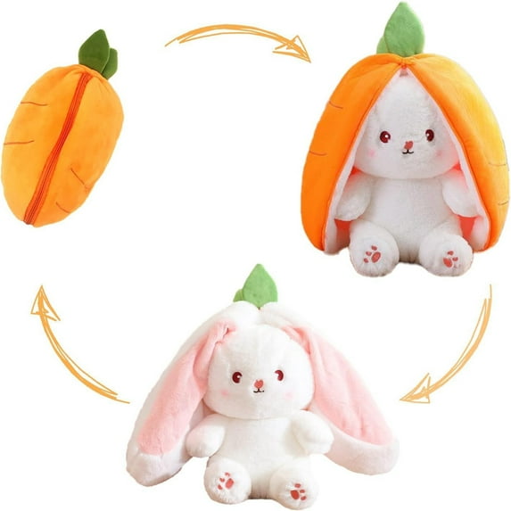 7.9in Easter Carrot Reversible Bunny Plush,Transformed Into Carrot BunnyFruit Doll Plush Toy, Easter Rabbit Plushie Pillow with Zipper Birthday Gift for Boys Girls(Carrot Bunny)