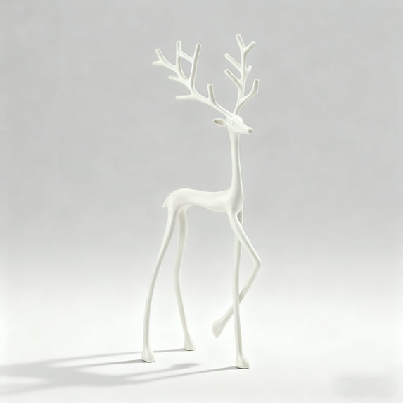 7.9in White Metal Deer Tabletop Decoration, Reindeer Statues Imitation Metal Resin Deer Sculpture, Black Finish European-Style Modern Decorative, Christmas Tabletop Ornaments B