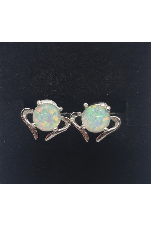 7.9mm Heart White Opal Sterling Silver Earrings