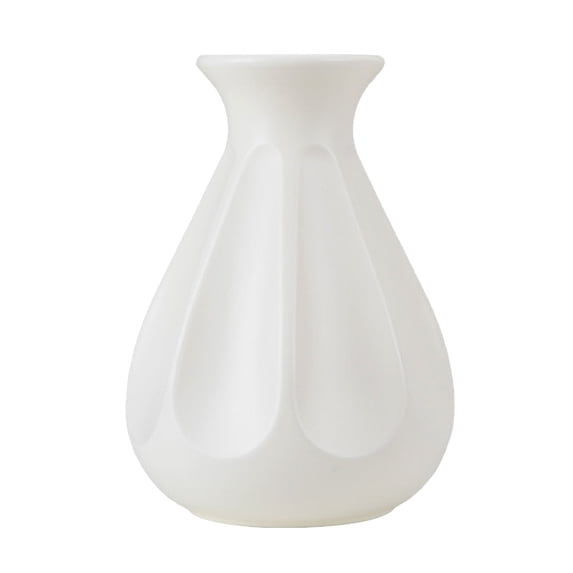 7.9x5.3in Plastic Glazed Vase - Imitation Ceramic Flower Pot for Living Room TV Cabinet Decor, Dried Flower Arrangement Centerpiece,White